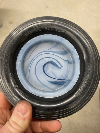 Us Royal Master Tire Ashtray United States Rubber Co Rare Blue Swirl Glass Etche