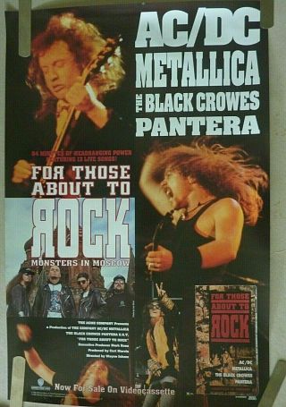 Rare Monsters In Moscow Metallica Ac/dc 1992 Vintage Music Store Promo Poster