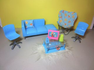 Rare Barbie All Around Home Lr Family Room Blue Furniture 2000 Chairs Mattel