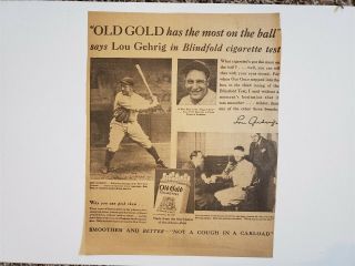 Lou Gehrig 1928 Old Gold Cigarettes Advertisement Ad Rare
