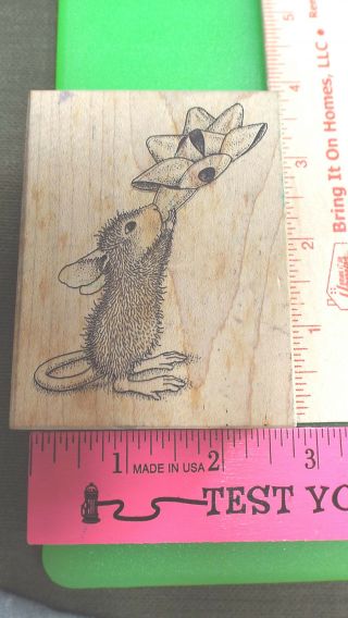 111 House Mouse Rubber Stamp 1997 Stampa Rosa Amanda Ties Bow Present Rare