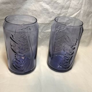 Coca Cola Coke Can Glasses 5 " Tall Purple Amethyst Set Of 2 Vintage Rare