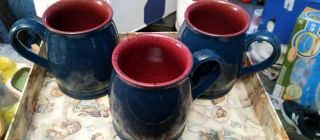 Vintage Colours By Alexander Julian Dark Blue Stoneware Coffee Mugs 3 Mugs Rare