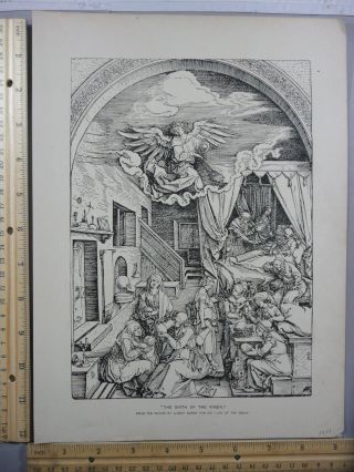 Rare Antique Orig Vtg 1888 Birth Of The Virgin Religious Albert Durer Art Print