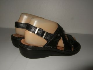 RARE Finn Comfort Black Leather Soft Insole Sandals Womens Sz.  37 D/ 6 - 6.  5 Cute 3