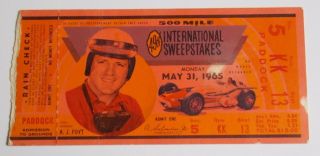 1965 Indianapolis Speedway 500 Sweepstakes Car Racing Ticket Stub Aj Foyt Rare