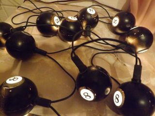 Extremely Rare Man Cave Billiard Pool Table Decorative 8 - Ball String Lights