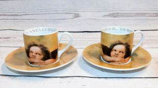 Rare Vintage Konitz Porcelain Raphael Sistine Madonna Angels Espresso Cup Saucer