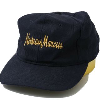 Vintage 1980s Neiman Marcus Baseball Cap Hat Navy Blue Yellow Embroidered Rare