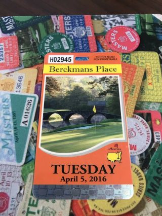 2016 Masters Augusta National Golf Club Berckmans Place Tuesday Badge Rare Pga