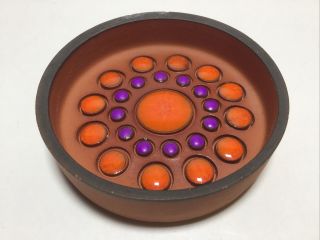Rare Hornsea Pottery Muramic Pin Trinket Dish Purple And Orange Dots