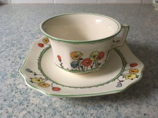 Vintage 1930s Art Deco Crown Devon Fielding Poppy Tea Cup & Saucer Vgc Rare