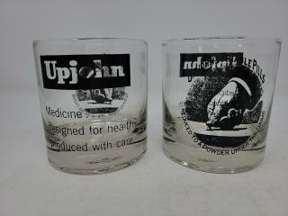 Set Of 2 Vintage Cocktail Drink Glasses Upjohn Medicine Company Advertising Rare