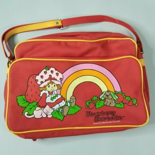 Vtg 1980 Strawberry Shortcake School Book Bag Travel Luggage Red Rainbow Rare