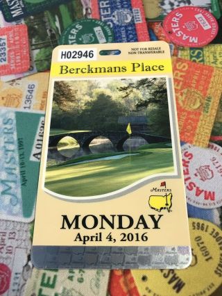 2016 Masters Augusta National Golf Club Berckmans Place Monday Badge Rare Pga