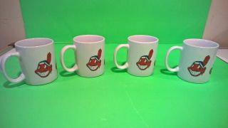 Rare Set Of 4 1996 Cleveland Indians Ceramic Mug Chief Wahoo Hunter Script Cup