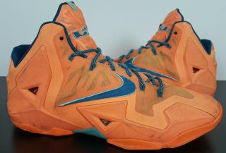 Nike Lebron Xi 11 Atomic Orange Basketball Shoes Green Rare 616175 - 800 (size 14)