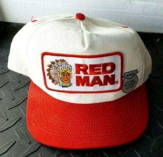 Vintage Red & White Redman Chewing Tobacco Snapback Hat Rare