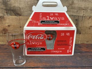 Vintage Rare 1999 Coca Cola Glass Set Of 6 Glasses Red Line Logo