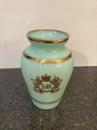 Vintage Rare Queen Elizabeth Coronation Blue Glass Gold Gilded Vase June 1953