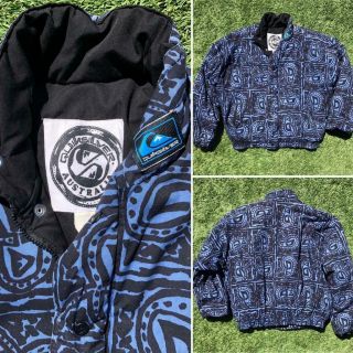Rare Vtg 90s Quiksilver Australia Aztec Tribal Surf Skate Puffy Jacket Coat Xl