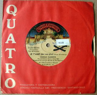 Donna Summer 45 Top Rare Chile 7 " 1978 Je T 