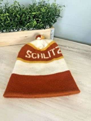 Vintage Schlitz Beer Beanie Pom Stocking Marron Winter Cap - Rare/One Size 2
