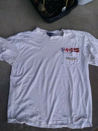 Mens Rare Vintage Designer Vtg 80s Nautica Spell Out Logo T - Shirt,  L Made Usa
