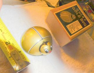 Vintage Rare Lucky Gold Bug Kht Japan Friction Toy,  Pat 207738,  Lady,  Desk