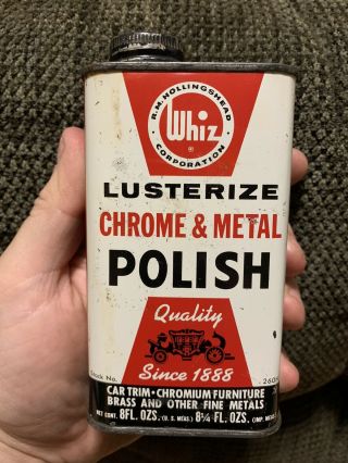 Vintage Whiz Tin Oil Can Lusterize Chrome Metal Polish 8oz Rare Size Car