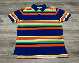 Vintage Polo Ralph Lauren Multi - Color Striped Pony Polo Shirt Adult Size Xl Rare