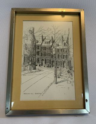 C.  M.  Goff Beacon Hill Boston Vintage Pen/ink Print,  Framed Rare