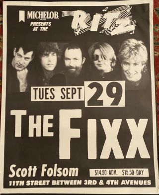 The Fixx & Scott Folsom The Ritz Theater In Nyc 1987 Concert Poster Very Rare