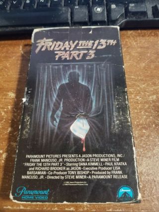 Friday The 13th Part 3 Vhs Horror 1st Release Paramount 1982 Rare
