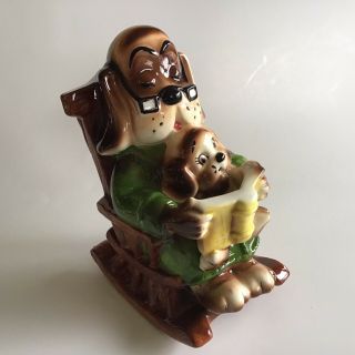 Rare Find Vtg Lefton Bank Hound Dog And Son Reading In Rocking Chair,  Amling’s