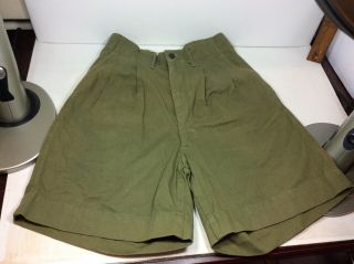 Authentic Vintage 1940’s - 1950’s Boy Scout Shorts Sz 26 Rare Pleated Olive Green