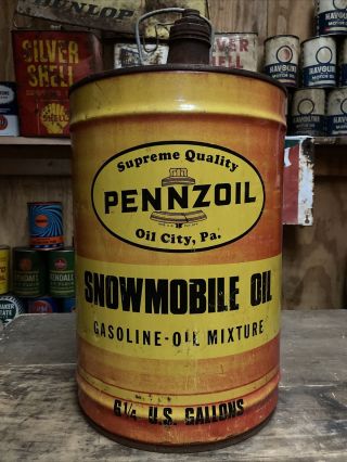 Rare Vintage Pennzoil Snowmobile Oil 6 1/4 Gallon Can 1960s