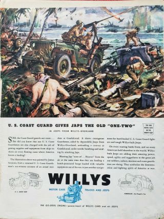 Very Rare 1943 Willys Jeep Wwii Us Coast Guard Gives J Ps The Old One - Two = Ad