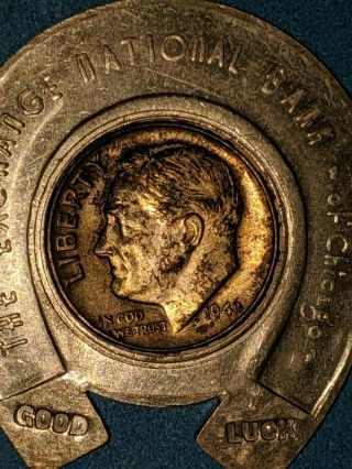 1946 Silver Roosevelt Luck Dime Encased Exchange National Bank Chicago Rare 3
