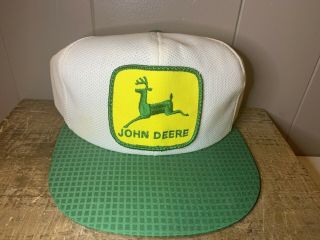 Vintage John Deere K - Products Yellow Patch Snapback Truckers Hat White Mesh Rare