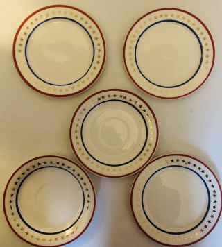 Rare Vintage Stetson China Co.  Red White And Blue 22k Gold Stars Saucer Plates