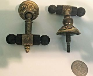 Rare Antique Brass And Wood Victorian Drawer Pulls