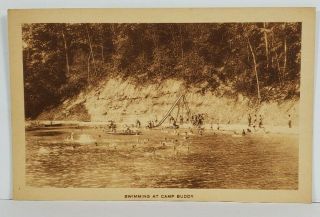 Pa Swimming At Camp Buddy Lake Lynn Uniontown Penna Rare Postcard O8