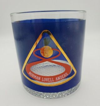 Rare Vintage Apollo 8 Borman Lovell Anders Blue Gold Tumbler Bar Glass Cup