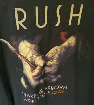 Rare Vintage 2007 Rush Snakes & Arrows World Tour 2x T - Shirt Concert Tee Black
