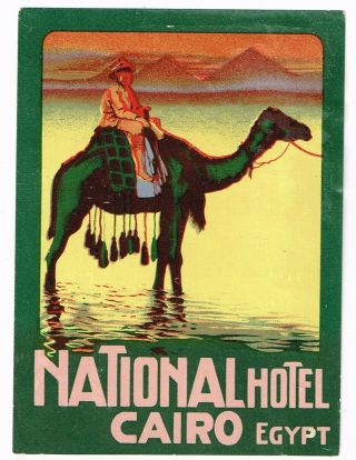 Rare Antique National Hotel Luggage Label Egypt,  Cairo