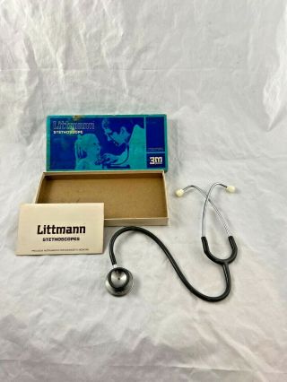 Vintage - 1977 - Littman 3m Stethoscope - 2100 22” Gray - W/ Box - Rare