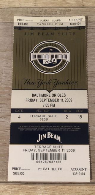Rare Suite Ticket Derek Jeter Yankees Hit Record Passes Gehrig 2009 Mlb Stub