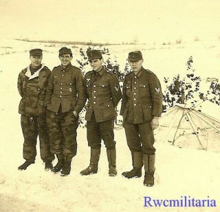 Rare Group Wehrmacht Troops In Winter Field W/ Camo Parkas & Pants; Russia