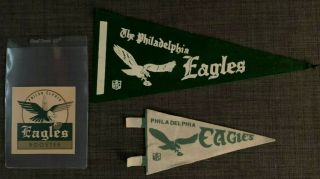 Two Vintage Nfl Philadelphia Eagles Felt Mini Pennants,  Rare Booster Decal